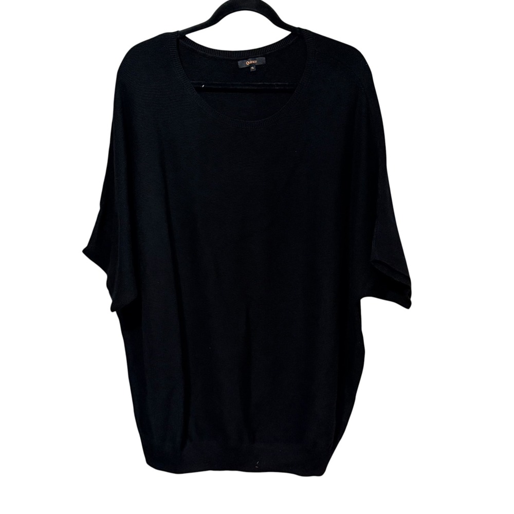 Quince Black Cotton Cashmere Link-Stitch Dolman Sweater XL Short Sleeve Scoop - Picture 3 of 9